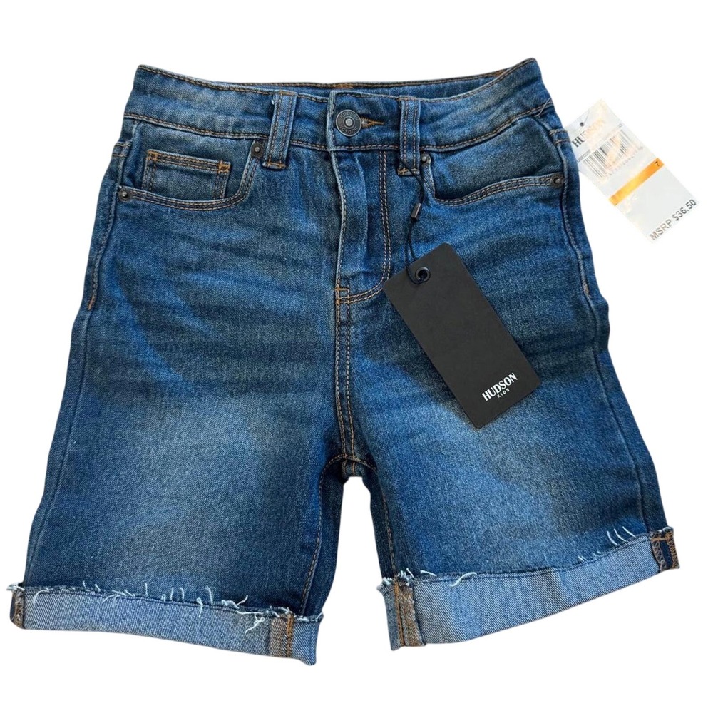 Brand New Hudson Girls High Rise Bermuda Dark‎ Indigo Denim Shorts, Size 7